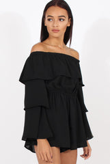 Black Layered Bardot Playsuit - Barbara
