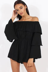 Black Layered Bardot Playsuit - Barbara