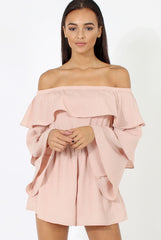 Apricot Layered Bardot Playsuit - Barbara