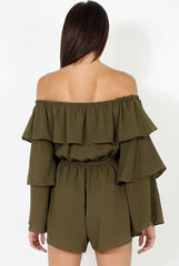 Green Layered Bardot Playsuit - Barbara