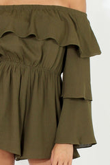 Green Layered Bardot Playsuit - Barbara
