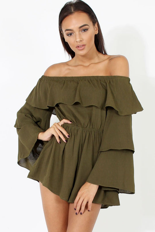 Green Layered Bardot Playsuit - Barbara