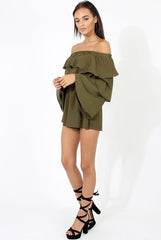 Green Layered Bardot Playsuit - Barbara