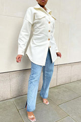 White Front Pocket Belted Shacket - Ranessa