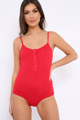 Red Ribbed Popper Front Bodysuit - Baylee