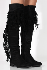 Kristen Black Tassel Knee High Boots