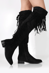 Kristen Black Tassel Knee High Boots