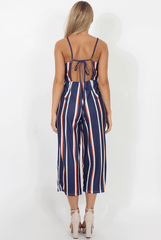 Navy Striped Culotte Jumpsuit - Beatrix