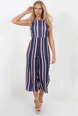 Navy Striped Culotte Jumpsuit - Beatrix