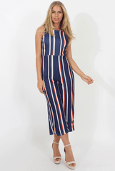 Navy Striped Culotte Jumpsuit - Beatrix