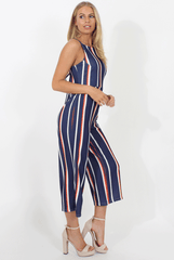 Navy Striped Culotte Jumpsuit - Beatrix