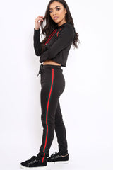 Black Tracksuit with Khaki and Red Side Stripe - Beatrix