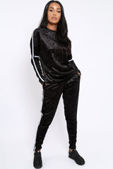 Black Velvet Striped Trim Co-ord Set - Beau