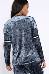 Grey Velvet Striped Trim Co-ord Set - Beau