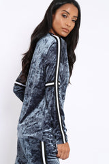 Grey Velvet Striped Trim Co-ord Set - Beau