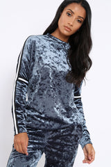 Grey Velvet Striped Trim Co-ord Set - Beau