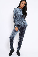 Grey Velvet Striped Trim Co-ord Set - Beau
