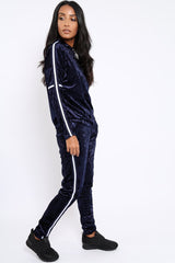 Navy Velvet Striped Trim Co-ord Set - Beau