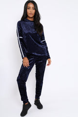 Navy Velvet Striped Trim Co-ord Set - Beau