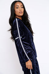 Navy Velvet Striped Trim Co-ord Set - Beau