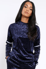 Navy Velvet Striped Trim Co-ord Set - Beau