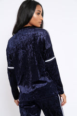 Navy Velvet Striped Trim Co-ord Set - Beau