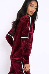 Wine Velvet Striped Trim Co-ord Set - Beau