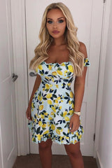Blue Lemon Print Ruffle Summer Dress - Ashley