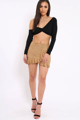 Camel Faux Suede Ruffle Skort - Becci