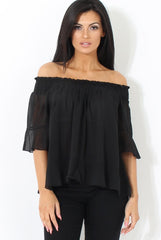 Black Bardot Frill Sleeve Top- Becka