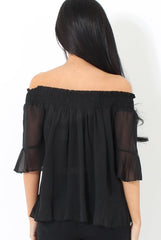 Black Bardot Frill Sleeve Top- Becka