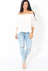 White Bardot Frill Sleeve Top- Becka