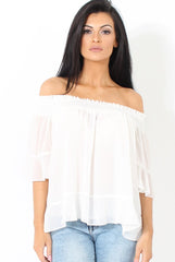 White Bardot Frill Sleeve Top- Becka