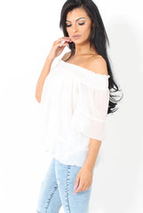 White Bardot Frill Sleeve Top- Becka