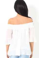 White Bardot Frill Sleeve Top- Becka