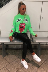 Neon Green Eyes Lips Printed Sweatshirt - Beckie