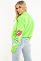 Neon Green Eyes Lips Printed Sweatshirt - Beckie