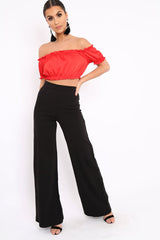 Red Satin Ruched Bardot Gypsy Crop Top - Becky