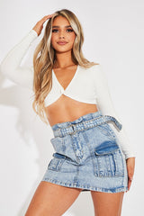 Blue Utility Belted Mini Denim Skirt - Maddy
