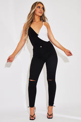 Black Knee Rip Stretch Denim Jeggings - Burnie