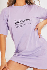 Lilac Flawsome Slogan Printed T-shirt Dress - Neita
