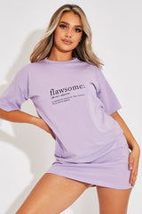 Lilac Flawsome Slogan Printed T-shirt Dress - Neita