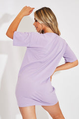 Lilac Flawsome Slogan Printed T-shirt Dress - Neita