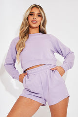 Lilac Cropped Sweatshirt + Shorts Lounge Co-ord - Timara