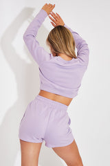 Lilac Cropped Sweatshirt + Shorts Lounge Co-ord - Timara