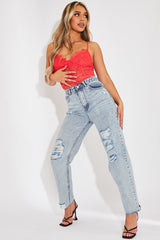 Coral Lace Flower Bodysuit - Faylen