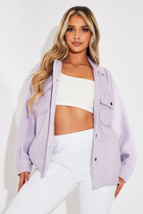 Lilac Pocket Oversized Brushed Shacket - Caley