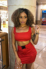Red Buckle Cargo Skirt and Crop Top Co-ord - Naliyah