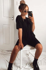 Black Oversized T-shirt Cycling Shorts Co-ord - Bethanny