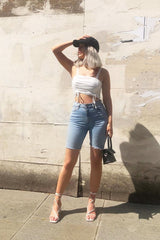 White Slinky Ruched Detail Crop Top - Bellah